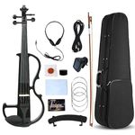 Vetimobato 4 String/5 String Silent Electric Violin 4/4 Full Size Solid Wood Practice Violin with Ebony Fittings & Violin Case& Violin Bow (4 String Black Small Jack)