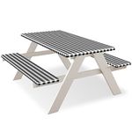 FEPITO 3 Pcs Picnic Table Cover with Bench Covers 30 x 72 Inch Picnic Vinyl Picnic Table and Bench Fitted Tablecloth Cover Black-White Plaid for Outdoor BBQ Holiday Party Camping
