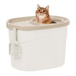 IRIS Top Entry Cat Litter Box with Scoop, White/Beige