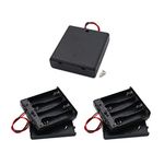 4 AA Battery Holder with ON/Off Switch Wire Leads and Screw Cap Case Back Cover Spring Clip Storage Box 4X 1.5V 6V Volt Connection Bundle Batteries Holder Cell Charger Cord Cable Wire (3-Pack)