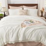 Andency Queen Comforter Set Ivory, 3 Pieces Boho Ivory Tassel Lightweight Bedding Comforter Sets, All Season Soft Bed Set (90x90In Comforter & 2 Pillowcases)