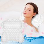 ULTRGEE Bath Pillow, Neck Pillow with 4D Air Mesh & Bathtub Pillow with 6 Suction Cups for Home Spa, Head, Neck, Shoulders Relaxation Gifts for Her/Mum/Women - White