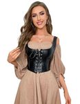 ohyeahlady Black Corset Top with Adjustable Straps Faux Leather Boned Bustier Corsets Lace Up Crop Top Party Clubwear with G-String Size UK 10