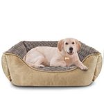 JOEJOY Dog Bed Washable Large - Calming Dog Bed Anti-Anxiety Dog Bed Rectangle Dog Bed with Soft Cosy Plush - Pet Bed Size Small | Medium | Large Mattress Mat For Dog, Beige