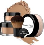 4pc Full Size Kit (Cocoa) Mineral Makeup Matte Translucent Loose Foundation + Kabuki Brush + Concealer + Finishing Setting Powder + Bare Face Full Coverage SPF 30 All Skin Types Waterproof