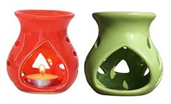 Mkd2 Rise Ceramic Aroma Oil Diffuser Burner Lamp for Home Fragrance (Red & Green) Set of 2