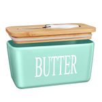 JSHKY Large Capacity Butter Dish for Canadian 1 LB of Butter, Airtight Porcelain Butter Keeper Hold a Whole Pound Block of Butter, Ceramic Butter Storage for Countertop, Color: Green
