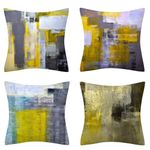 Cushion Covers 45x45cm Set of 4 Modern Abstract Art Decorative Pillowcases Throw Pillow Covers Velvet Square Throw Pillow Covers Soft Pillowcases for Sofa Bed Chair Living Room Home Decor (Yellow)