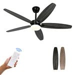 Ohniyou 52" Ceiling Fan with Lights and Remote, Reversible Ceiling Fan with 3 Colors Lights for Winter/Summer, Indoor Outdoor Ceiling Fan for Bedroom Living Room and Patio (Two Wood Finished)