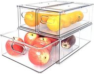 REASOR 3 Pack Clear Stackable Fridge Drawers,Pull Out Fridge Organiser,Refrigerator Organizer Bins with Dividers,Food Storage Containers for Fruit and Vegetable,Suitable for Pantry, Freezer. (3)