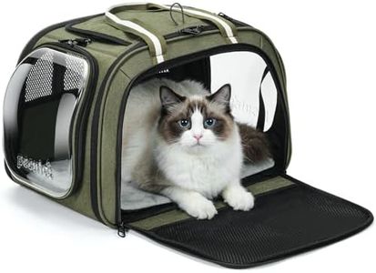 Pecute Cat Carrier for Dog Pet Carrier with Bubble Window, Stable Large Space Pet Carrier,Breathable Soft-Sided Dog Carrier with Locking Zippers Sunshade Pet Travel Bag for Small Dog Cat,Olive Green L