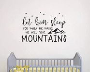 Wall Decal Kids Let Him Sleep for When He Wakes He Will Move Mountains Quote Wall Decals Nursery Stars Wall Decal Vinyl Wall Stickers for Baby Boy Kids(Y25) (Black)