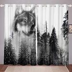 Wolf Curtains for Bedroom Living Room Safari Foggy Forest Wild Print Curtains for Kids Boys Girls Jungle Animal Pattern Windows Drapes Wildlife Style Room Decoration,W46*L54