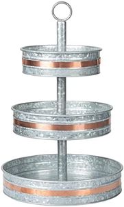 Ilyapa Galvanized Three Tier Serving Tray, Metal Three Tiered Tray Platter, 3 Tier Stand with Copper Trim, 3 Tiered Serving Stand for Cake, Cupcakes, Dessert, Appetizers & More