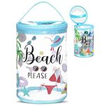 Sanwuta Christmas Gifts Heavy Duty Clear Makeup Bag Cylinder Waterproof Lotion Bags Portable Trip Toiletry Bag Floral Organizer Pouch with Handle Zipper for Girls Gift(Beach Please)
