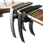 Guitar Capo (2 Pack) for Acoustic Guitars, Ukulele, Banjo, Mandolin, Bass - Made of Ultra Lightweight Aluminum Metal (1.2 oz!) for 6 & 12 String Instruments - Nordic Essentials, Black+Silver