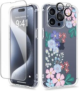 GVIEWIN for iPhone 15 Pro Case Floral, with Screen Protector+Camera Lens Protector, [Not Yellowing] Slim Shockproof Clear Protective Phone Cover for Women, Flower Pattern Design (Spring Blossom)