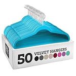 ZOBER Clothes Hangers 50 Pack, Velvet Hangers, Space Saving Closet Hanger, Cintres Pour Vêtements, Heavy Duty Clothing Hanger Holds up to 10LBS, Non Slip Hanger with 360 Degree Swivel Hook (Turquoise)