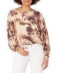 Zac & Rachel Women's Long Sleeve Printed Hacci Top, Brown/Brick Dust Str6994 Cw#18, X-Large