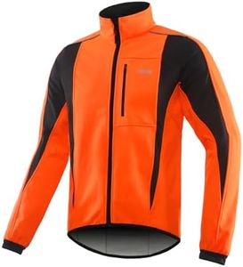 ARSUXEO Winter Warm UP Thermal Softshell Cycling Jacket Windproof Waterproof Bicycle Mountain Bike Clothes 15-K Orange Size X-Large