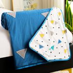 Story@Home Dohar Single Bed TC,144 Cotton AC Blanket for Summer 144x 220CM,150GSM Ac Comforter and AC Blanket for Summer|Blue & White Geometric Pattern Reversible Duvet Quilt,All-Season Blanket