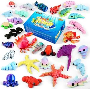 Cybermaker 30 Pcs 3D Printed Ocean Animals Set, Mini Animals Easter Gifts - Cute Articulated Flexible Figurines Fidget Toys for Easter Basket Stuffers Party Favors Pets Office Home Decor