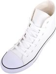 Womens Slip On Lace Up High Top Canvas Summer Trainers Pumps Sneakers - White - UK 7 / EU 40