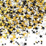 FEPITO 80g Gold Silver Black Star Confetti Table Confetti Metallic Foil Stars Sequin for Wedding Party Decoration