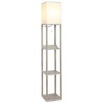 Brightech Maxwell Charger - Shelf Floor Lamp with USB Charging Ports & Electric Outlet - Tall & Narrow Tower Nightstand for Bedroom - Modern, Asian End Table with Light Attached - Rustic Wood