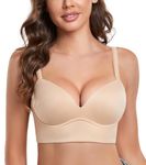 DotVol Women's Full Coverage Wireless Push Up Plunge Bras Plus Size Padded Seamless Support Bra(Beige,40C)