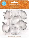 R&M International 1991 Mini Autumn Leaf Cookie Cutters, Acorn, Pumpkin, Oak, Maple, Aspen, Apple, 6-Piece Set in Gift Tin