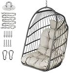 Chihee Egg Chair Foldable Wicker Rattan Hanging Chair Swing Chair Indoor Outdoor Patio Wicker Chair Hammock Chair with Stainless Steel Hanging Kit Chain Link UV Resistant Cushion Bedroom