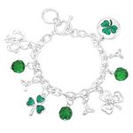 Rosemarie & Jubalee Women's Stunning Silver Tone St Patrick's Day Good Luck Charm Toggle Clasp Bracelet, 7"-7.5"