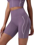 baleaf Freeleaf Broadway Shorts for Women Biker Dance Yoga Workout Gym Runningl, High Waist Tummy Control Short Pants with Pockets 8", Purple XS