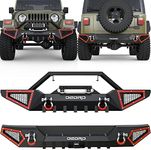 OEDRO Full Width Front and Rear Bumper Combo Compatible with 1987-2006 Jeep Wrangler TJ & YJ, Off Road Textured Back Bumper with Hitch Receiver & 2 x D-Rings