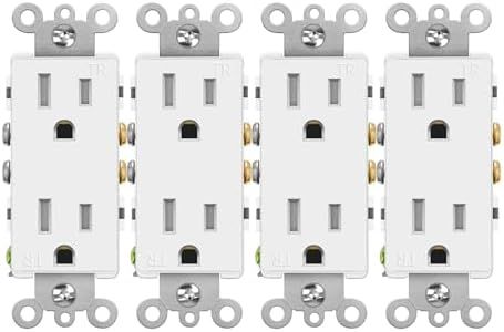 White Outlet,Greencycle 110V Outlet,4 Pack 15 Amp Decora Tamper Resistant Outlet,5-15R,3 Wire Square Outlet Wall Plug,Residential Commercial Grade,Ultra-Slim,Heavy Duty,Self-Grounding,UL/Cul