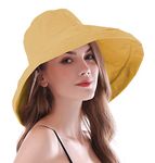 AIDIER Women Wide Brim Sun Hats with Straps Ladies Foldable UPF 50+ Sun Protective Bucket Hat Elegant Travel Summer Hat Yellow