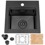 MONSINTA Bar Sink, Top Mount Bar Sink, 15" x 15" Drop-in Bar Prep Sink, RV Sink, Laundry Room Sink, 16 Gauge Stainless Steel Bar Sink, Wet Bar Sink and Accessories, Black Color