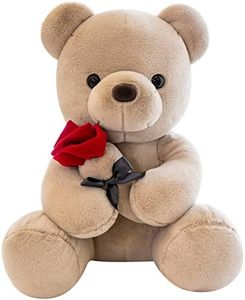 SNOWOLF Ours Peluche Ours Teddy Bear avec Rose, Mignon Juet en Peluche Oreiller Ours Cadeau de Poupée pour Enfants Garçons Filles Anniversaire Noël Saint Valentin, Braun (45cm, Brun)