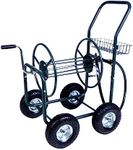 Dporticus Garden Hose Reel Cart 4 Wheels with Storage Basket Water Hose Holder,Holds 390FT Hose