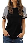 Smallshow Women's Maternity Nursing Top Patchwork Sleeve Breastfeeding Clothes,Black,M