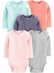 Simple Joys by Carter's Baby Girls' Long-Sleeve Bodysuit, Pack of 5, Grey/Mint Green/Navy/Peach/Pink, 3-6 Months