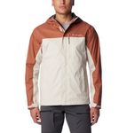 Columbia Men's Pouring Adventure Jacket, Waterproof Rain Jacket, Dark Stone/Auburn, Size XS