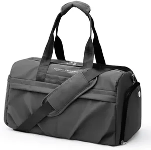 Gym Bag for Women Men with Shoe Compartment, Sport Duffel Bag, Waterproof Travel Weekender Overnight Carry on Bag for Yoga with Trolley Sleeve, Grey