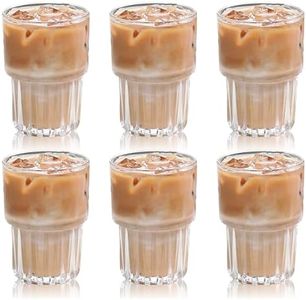 MUJUZE Ribbed Glasses Stackable,11OZ Old-Fashioned Iced Coffee Cup,Elegant Sippy Cup,Smoothie Glasses Drinking Glasses Set of 6 for Latte, Tea,Whiskey,Cocktail