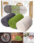 Newborn Photography Props, 3 Pcs Baby Stretch Wraps, Professional Baby Photo props Long Ripple Wrap, for 0-6 Months Baby (Dark Grey+Green+White)