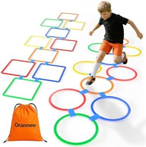 Oranmew Hopscotch Rings – Hoop + Square, 2-Set – (10 Round + 10 Square, 15-inch) + 30 Connectors, Agility Rings for Kids, Gross Motor Skills, Preschool & Kindergarten PE, Playground Obstacle Course