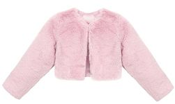 Lilax Girls Cozy Faux Fur Bolero Shrug Long Sleeve Crew Neck Dress Coat, Dusty Pink, 9