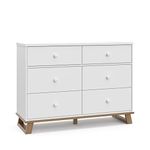 Storkcraft Modern 6 Drawer Dresser (White with Vintage Driftwood) - Kids Bedroom Dresser with 6 Drawers, Stain-Resistant Surface, Universal Design, Ideal for Nursery, Toddlers Room, and Kids Room