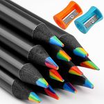 Deepton 12 Pcs Rainbow Pencils, 7 in 1 Colouring Pencils for School, Coloured Pencils for Kids and Adults, Multicolored Pencils for Party Bags, Art Drawing, Sketching, Coloring